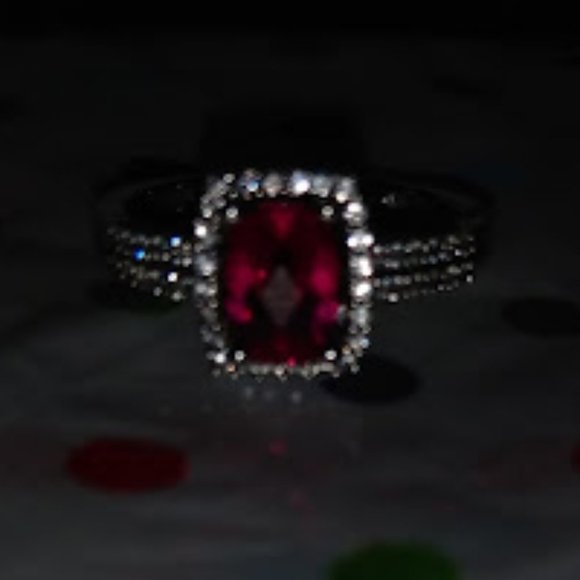 DESIGNER FUCHSIA/CLEAR HALO CZ .925 STERLING SILVER RING SZ 7 - Picture 3 of 5